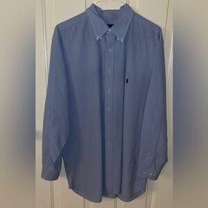 Ralph Lauren Shirt Mens  Blue Button Down Knit Oxford Long Sleeve Cotton SZ 18.5
